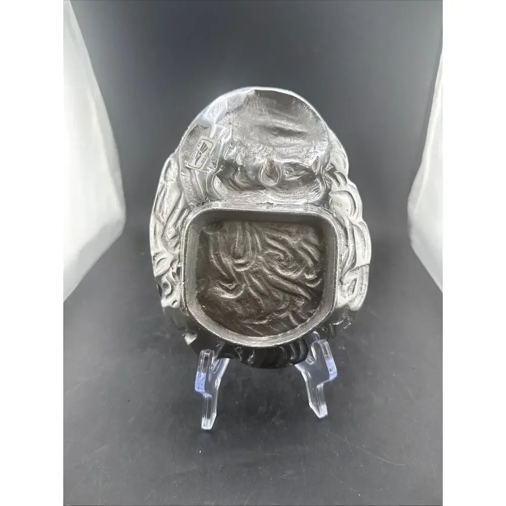 VTG Mexican Pewter Aluminum Santa Claus Face Trinket Dish Tray 7
